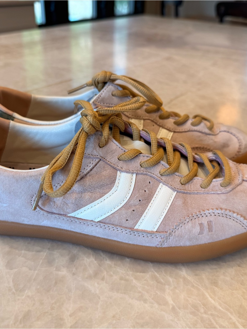 Women’s Coolway Suede Goal Sneaker in Pink with Olive and Mustard, Size 10